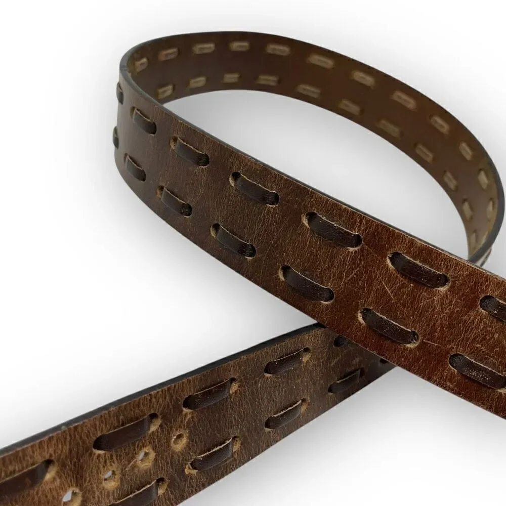 Vintage Two Tone Brown Leather Whipstitch Belt Men’s Size XL Flawed